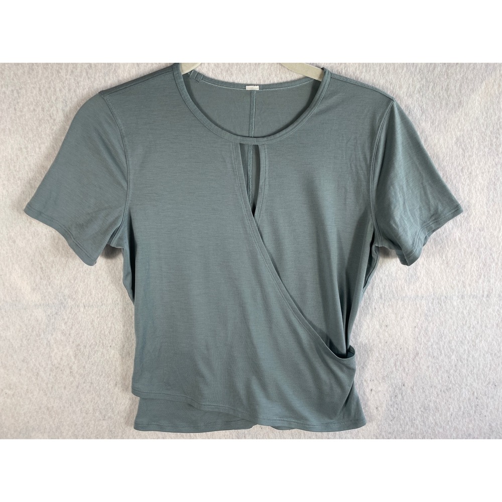Lululemon Round Trip Short Sleeve Wrap Front Top Blue Grey Cropped Size 2/4